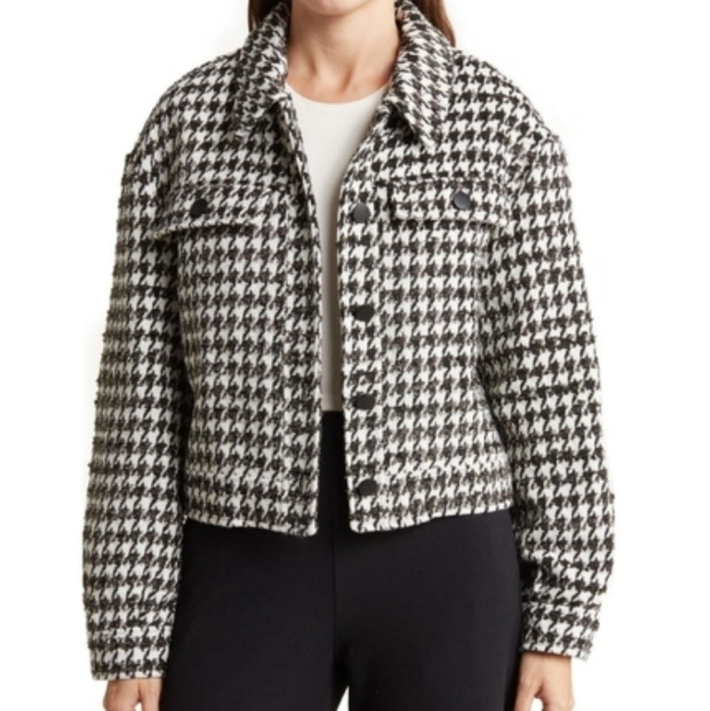 MELLODAY Black and White Houndstooth Cropped Jacket - Medium - Picture 2 of 5